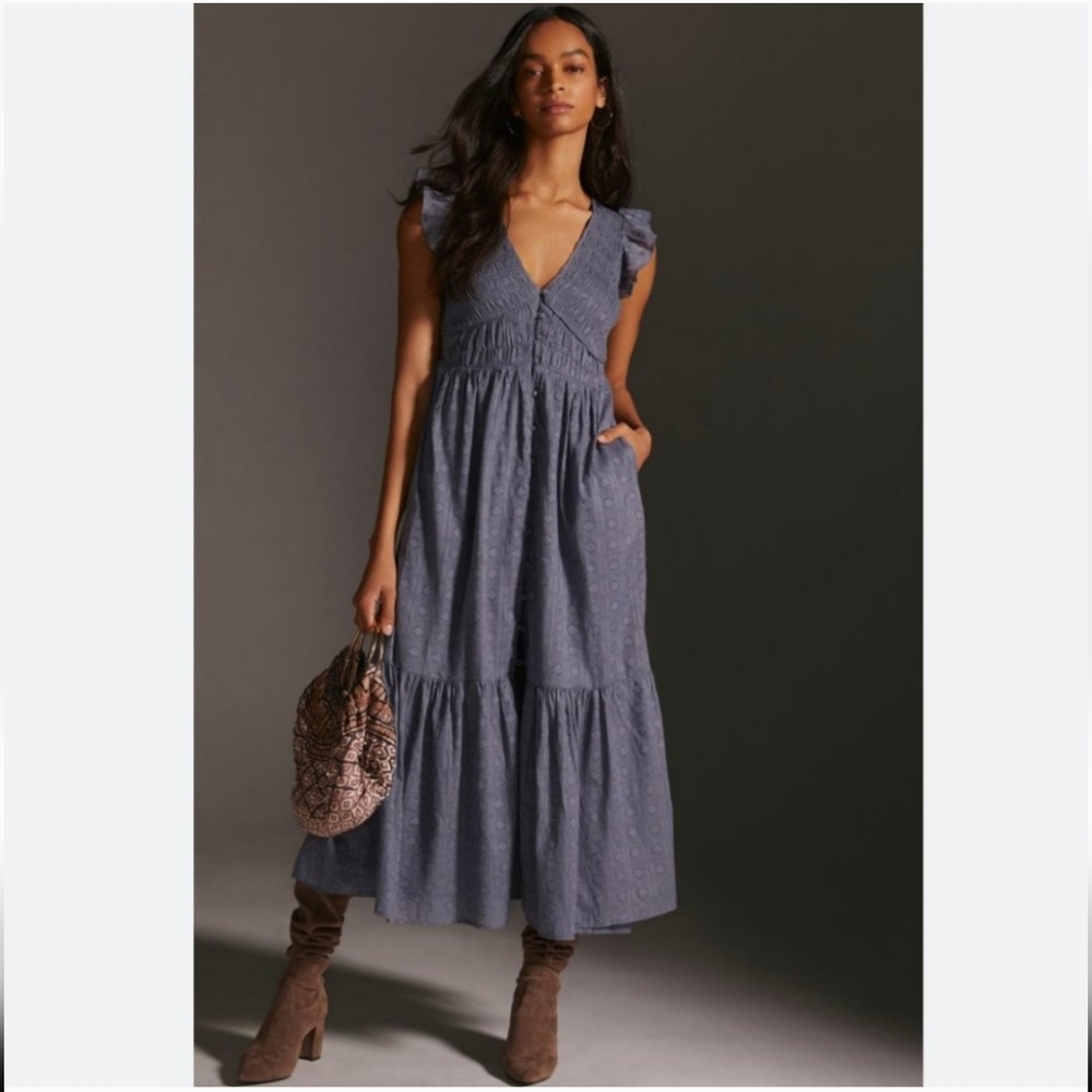 Anthropologie Peregrine Midi Dress In Slate